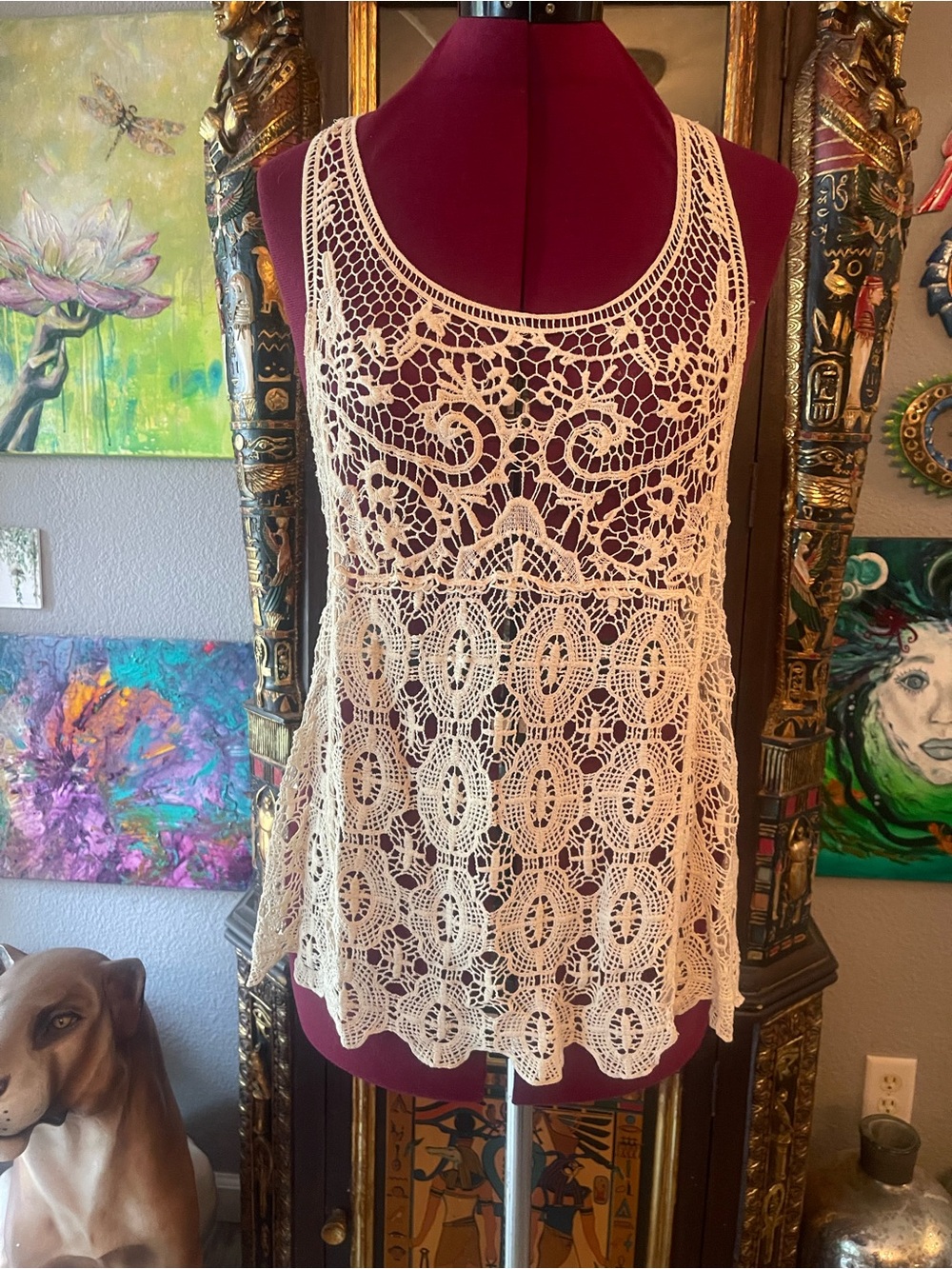 LC Lauren Conrad Cream Crochet Lace Tank Top